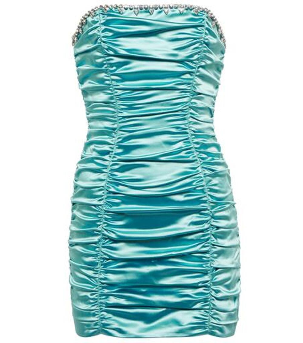 Area Embellished Blue Ruched Minidress Size 6